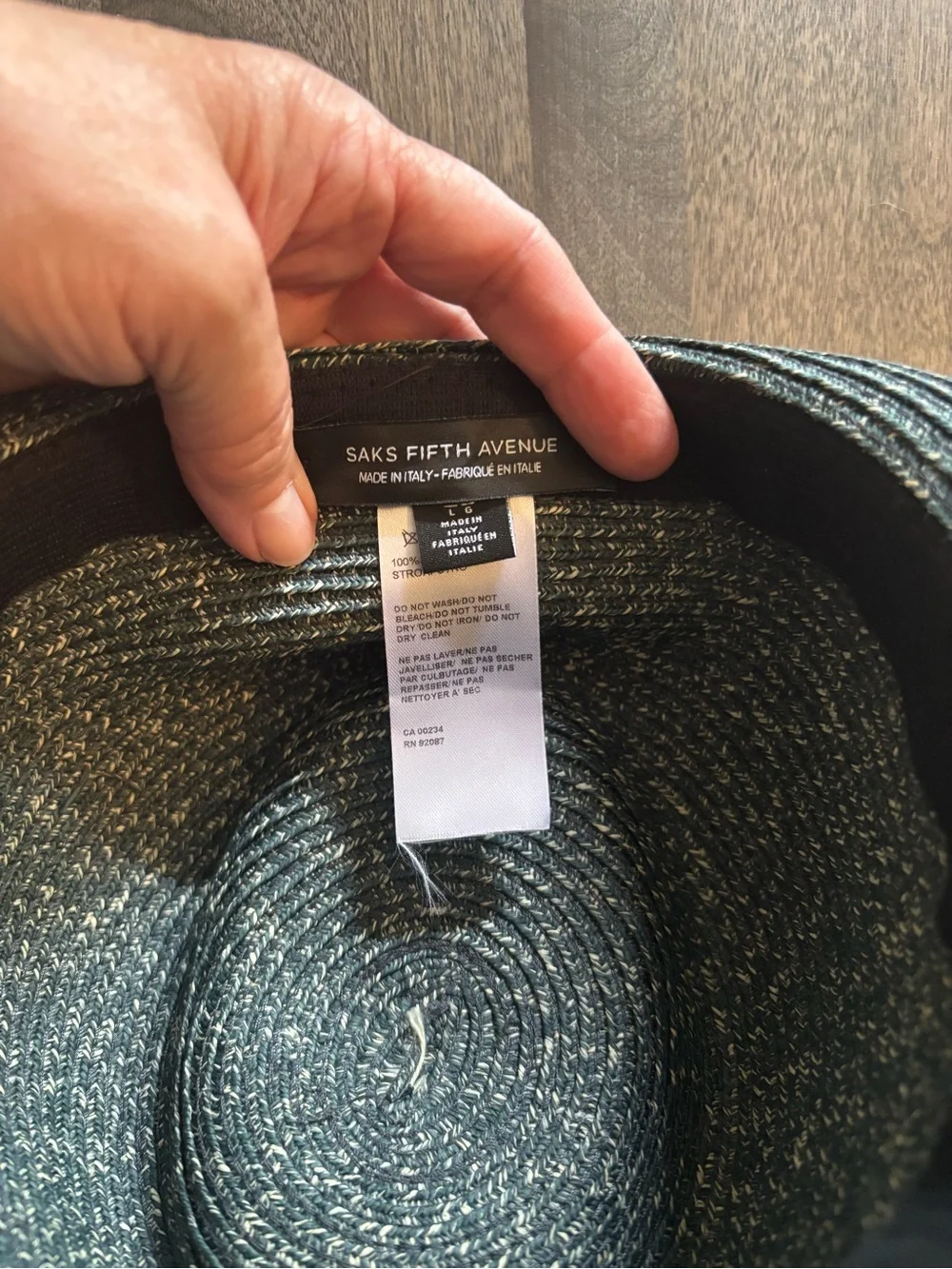 Saks Fifth Avenue Heather Green Straw Unisex Fedora with Olive Band, Sz L